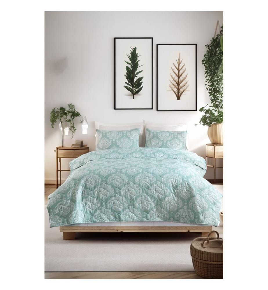 Ensemble de couvre-lit matelassé King, vert d'eau, 65 % COTON / 35 % POLYESTER (housse) /