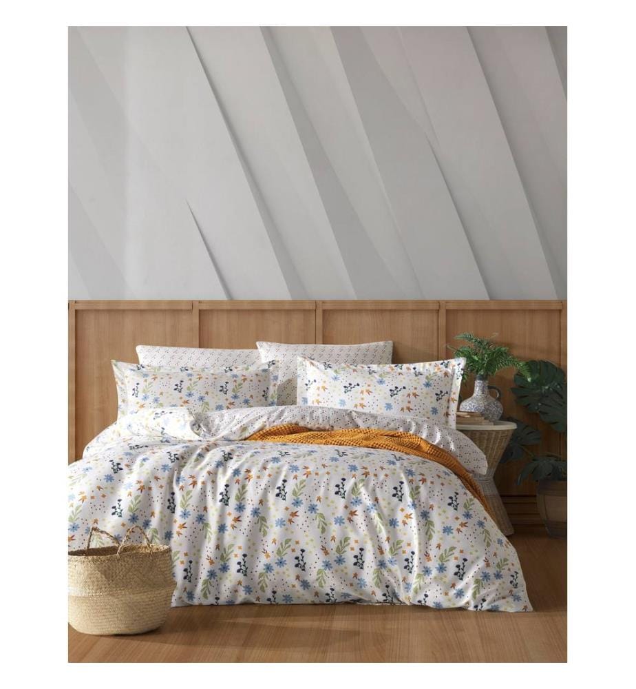 Ranforce Single Quilt Cover Set , White, Orange, Blue, 100% Cotton Ranforce