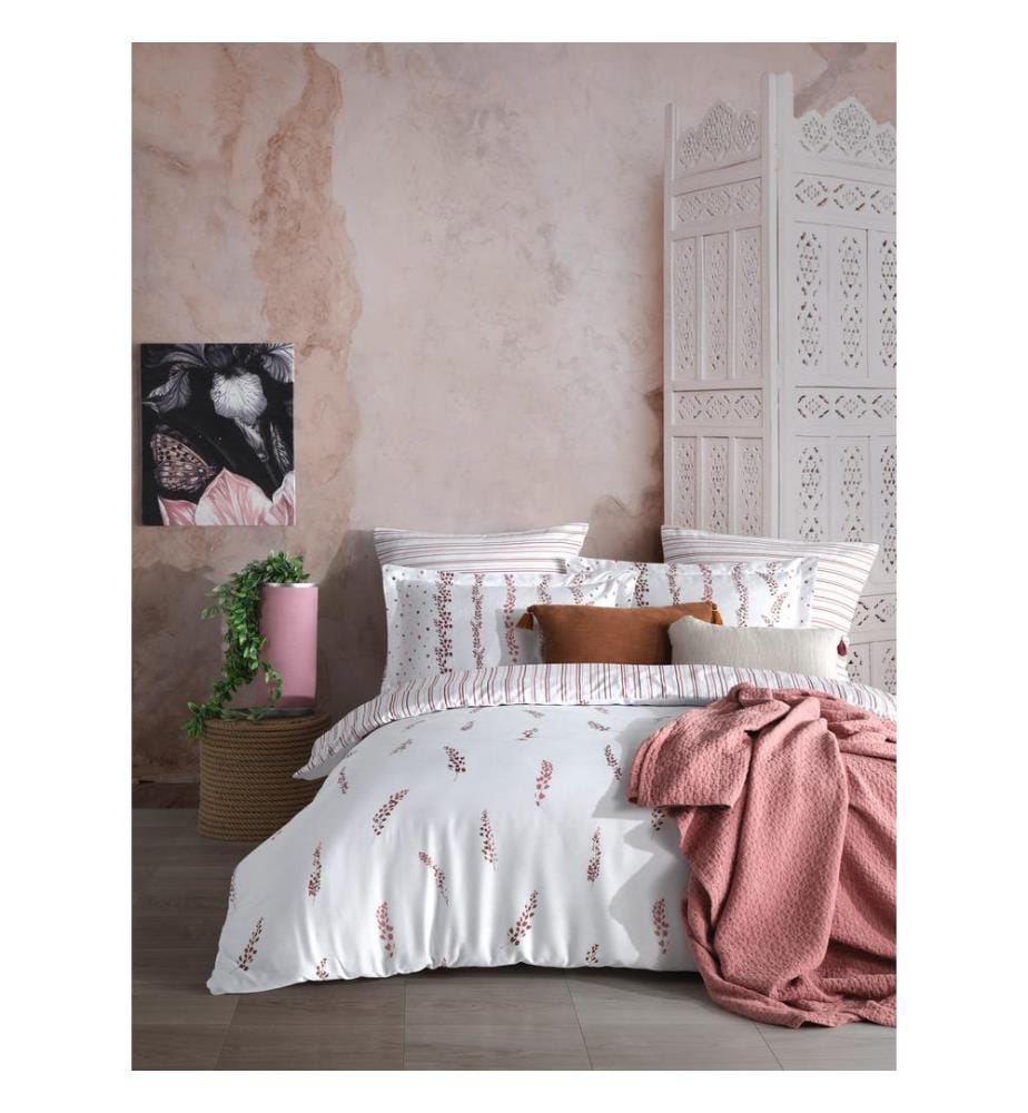Housse de couette King en satin, rose, blanc, 100% coton Satin