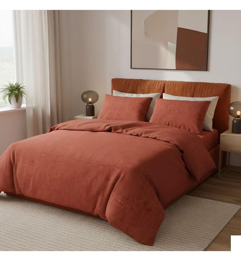 Housse de couette simple Ranforce, FR, 100 % coton RANFORCE, rouge tuile, jaune, blanc, noir