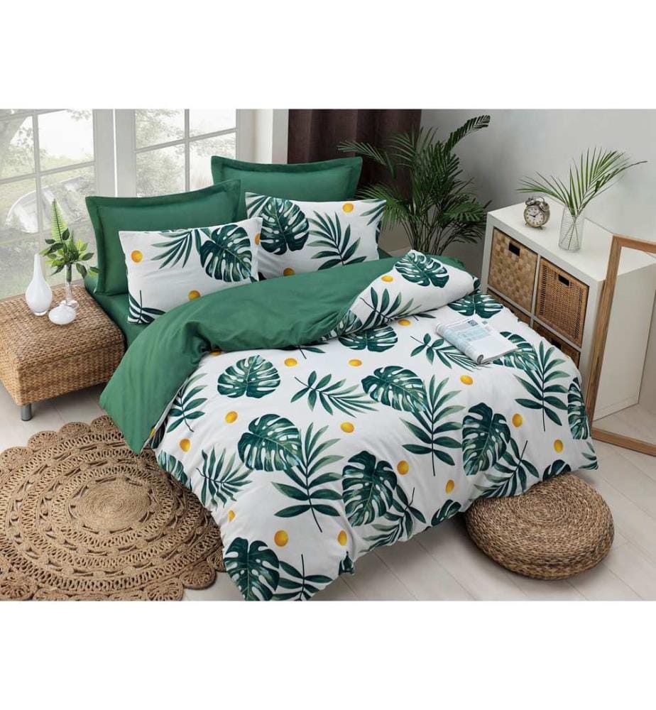 Housse de couette simple XL, DE, 65 % coton / 35 % polyester, vert, blanc, jaune