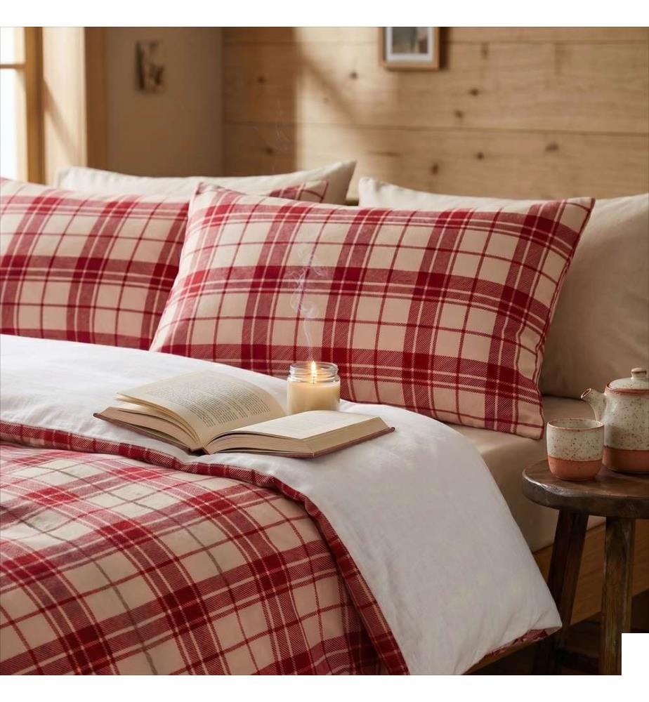 Housse de couette une place, FR, 70 % coton / 30 % polyester, rouge, beige, blanc