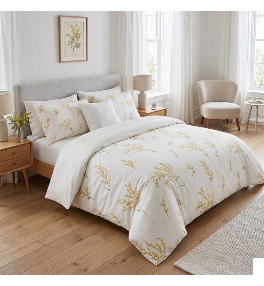 Housse de couette simple, FR, 70 % coton / 30 % polyester, blanc, jaune