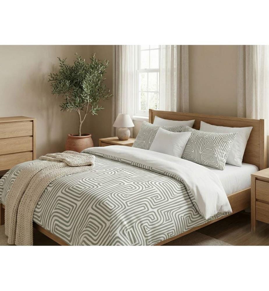 Housse de couette Super King, FR, 70 % coton / 30 % polyester, sauge, blanc