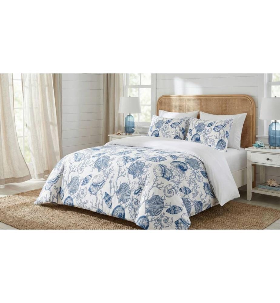 Housse de couette double, résistante au froid, 70 % coton / 30 % polyester, bleu et blanc