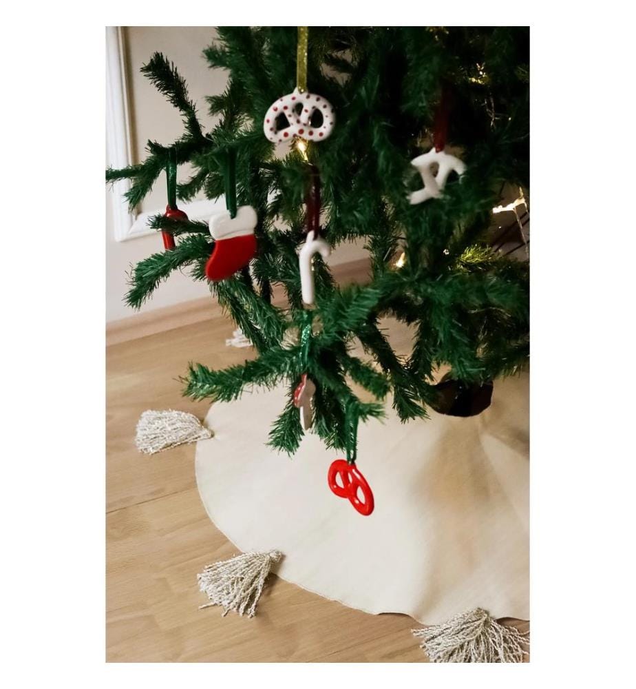 Décoration pour sapin de Noël, crème, 100 % LIN