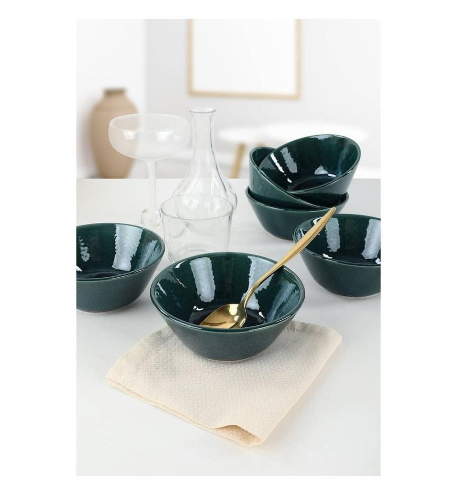 Set de bols, 6 pièces, vert foncé, céramique