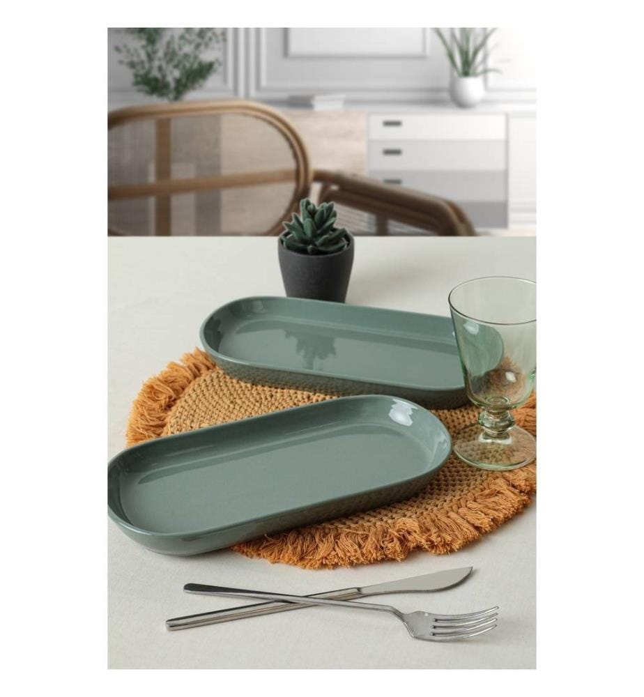 Set d'assiettes, 2 pièces, vert, 100% céramique, antibactérien