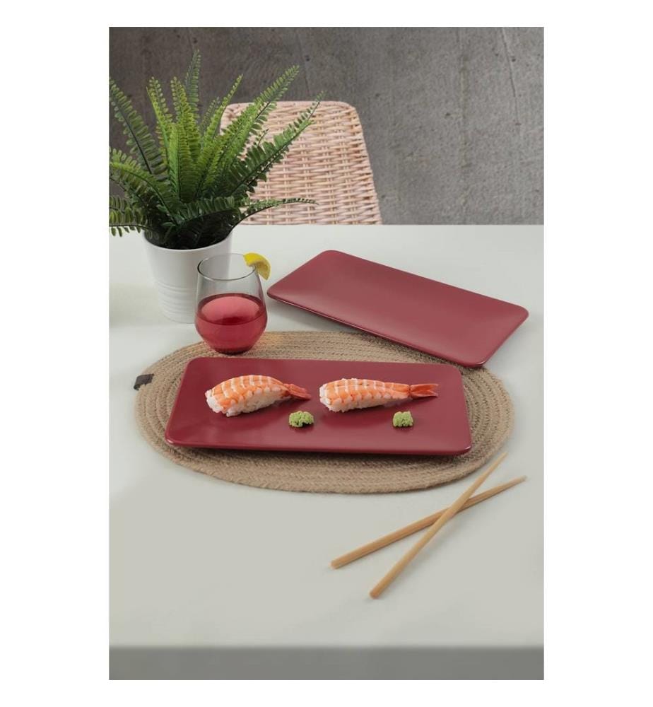 Set de plats, 2 pièces, rouge, 100% céramique, matériau antibactérien, facile à nettoyer