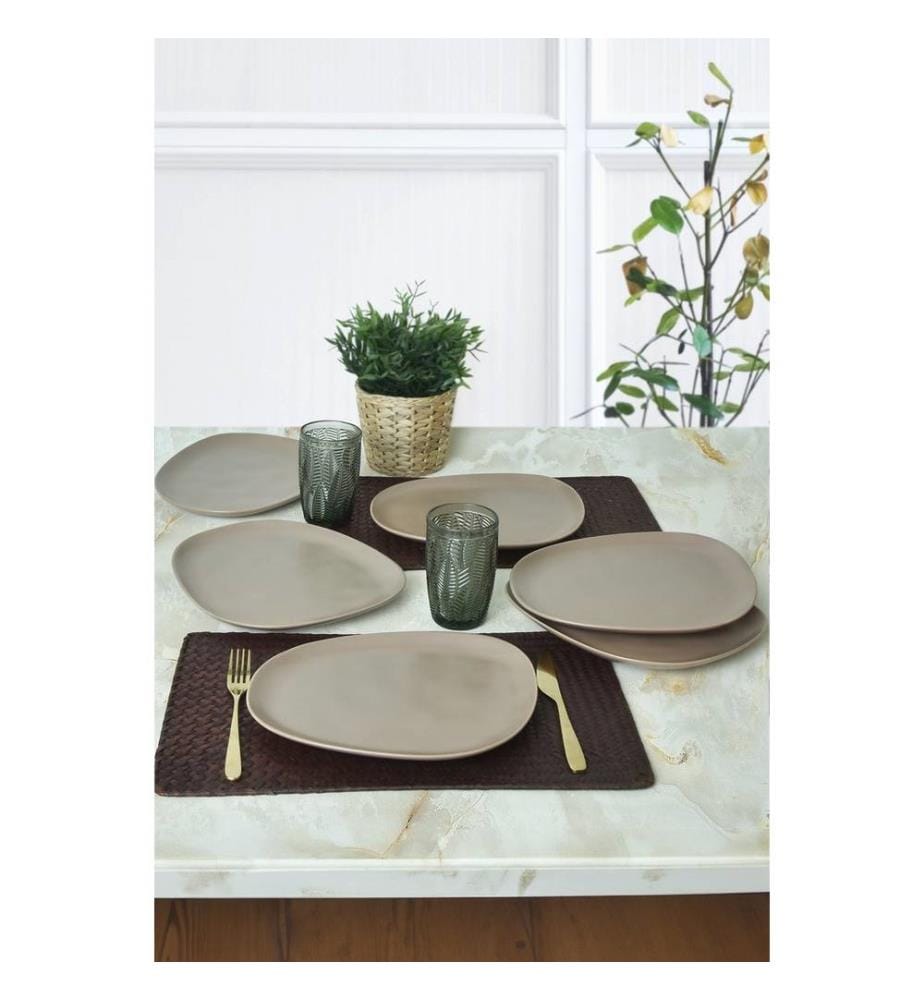 Set d'assiettes de service, 6 pièces, Taupe mat, 100% céramique, antibactérien