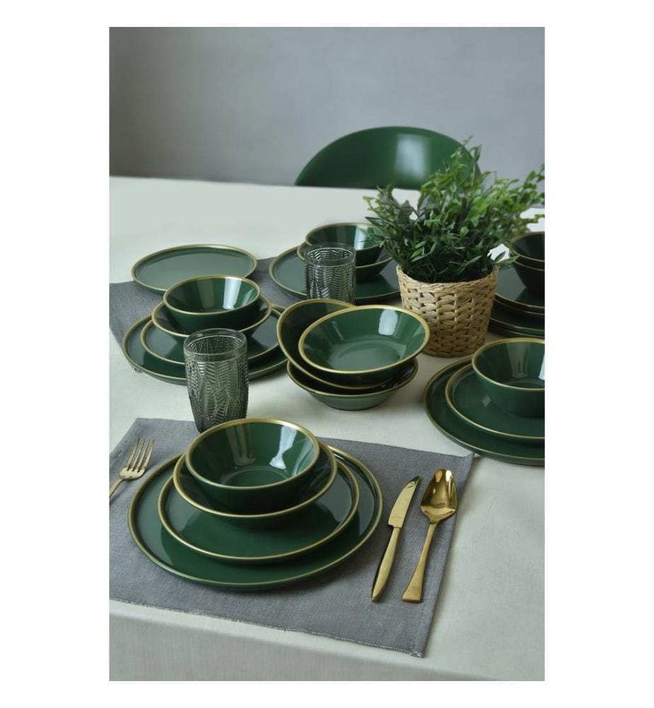Service de table en céramique, 24 pièces, vert, 100% céramique, antibactérien