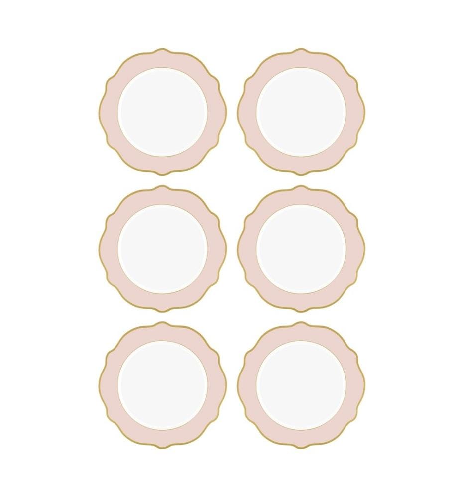 Set d'assiettes à dessert, 6 pièces, rose, 100% porcelaine