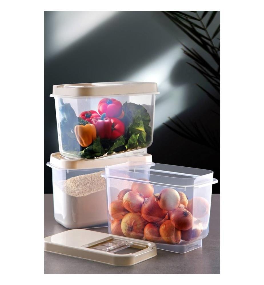 Boîte de rangement, 3 pièces, crème, 100% plastique