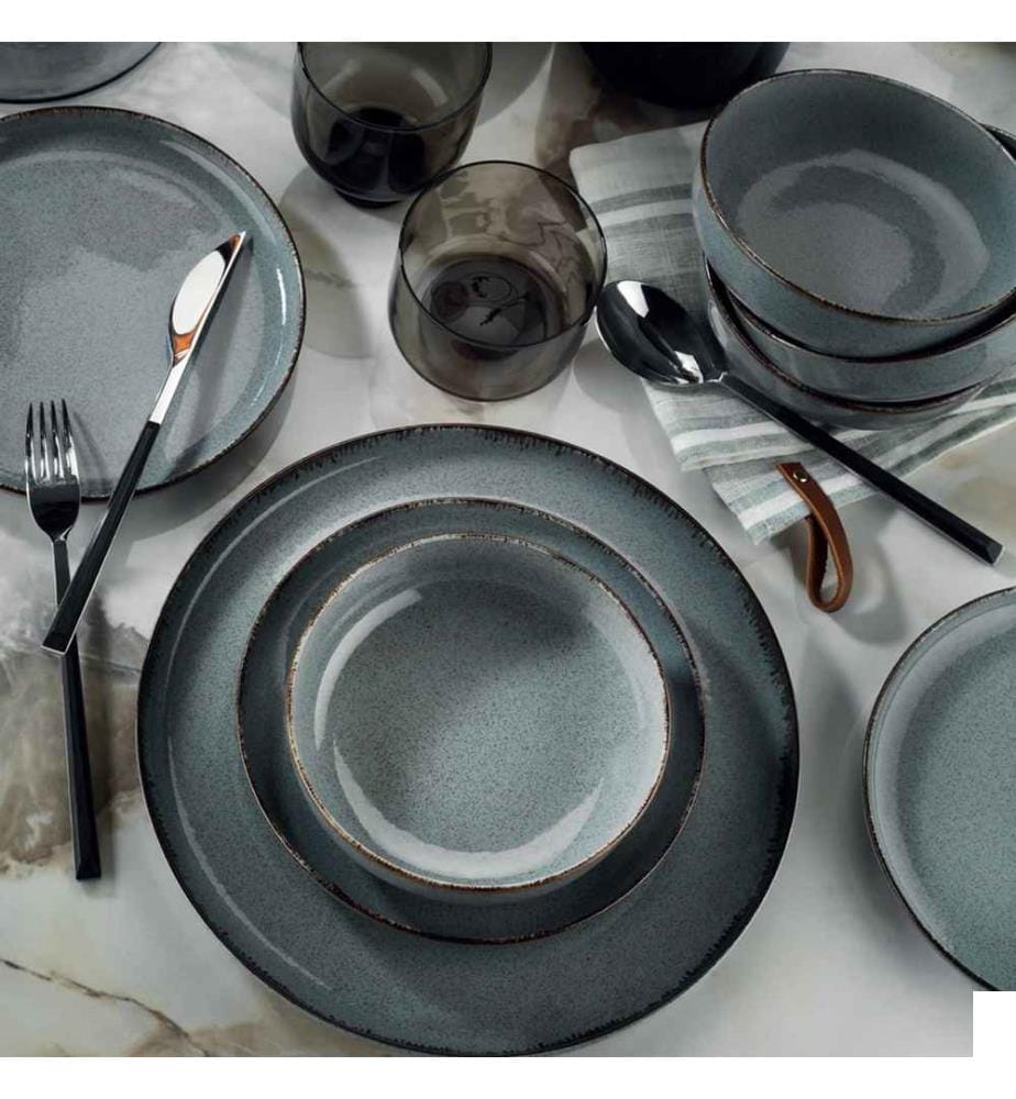 Service de table, 18 pièces, bleu, 100% porcelaine
