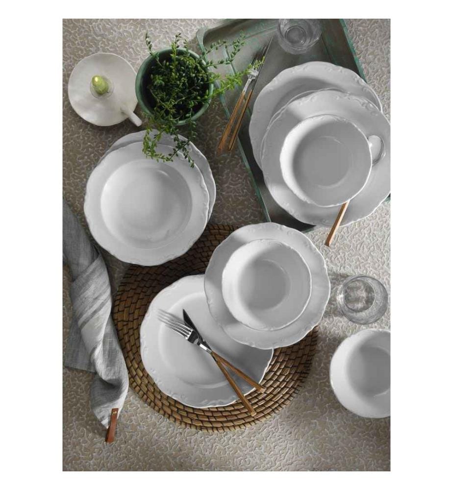 Service de table, 18 pièces, blanc, 100% porcelaine