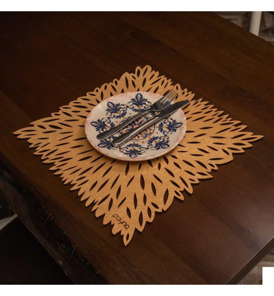 Set de tapis de table, 4 pièces, miel, 100% bois, fait main
