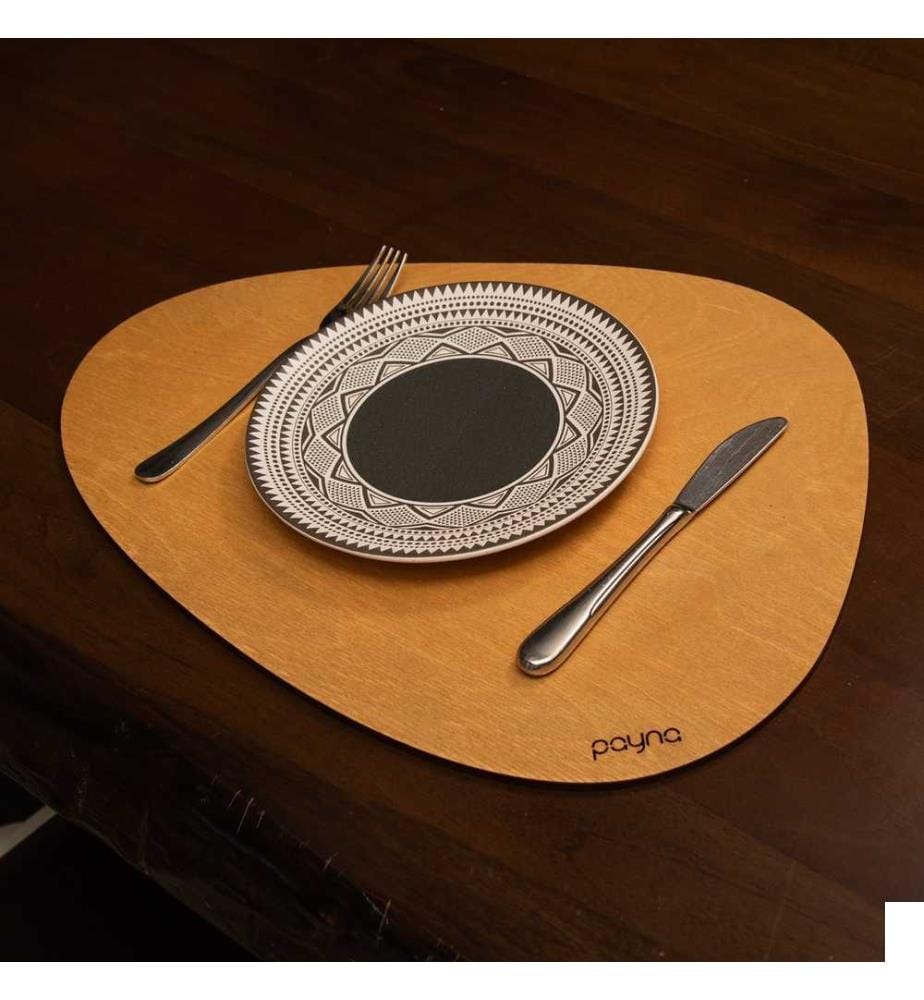 Set de tapis de table, 6 pièces, miel, 100% bois, fait main