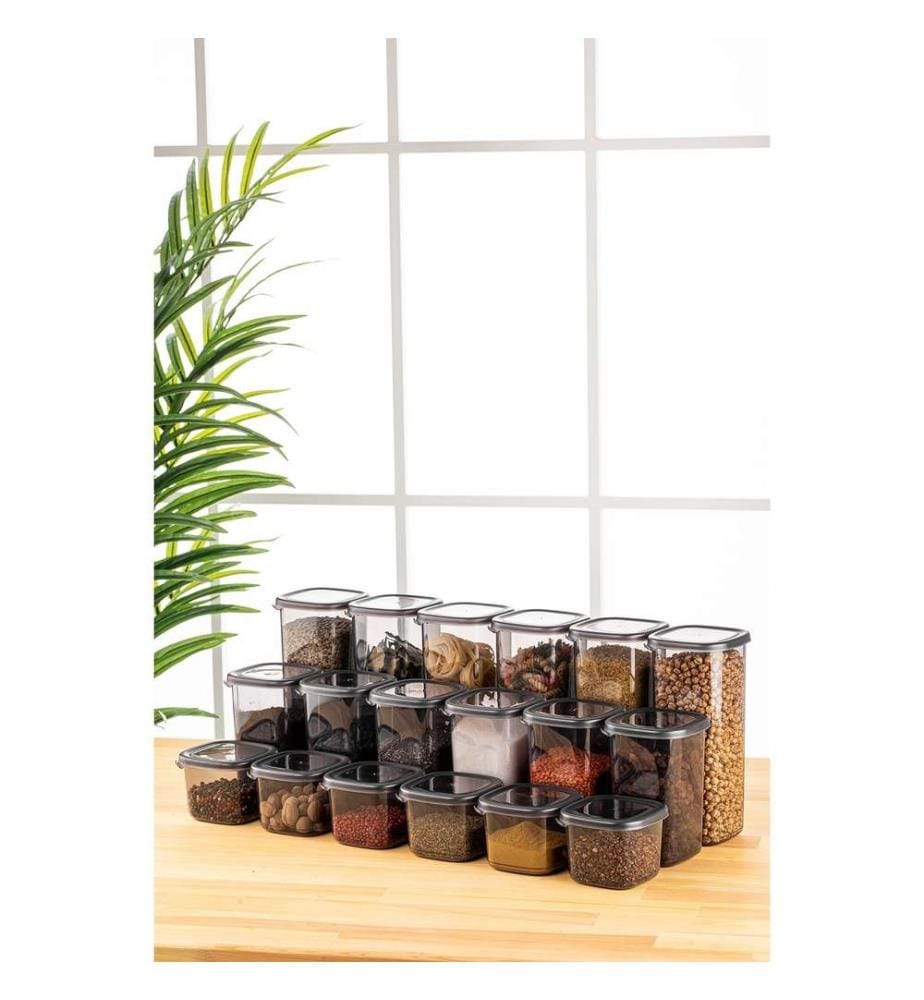 Boîte de rangement, 18 pièces, anthracite, 100% plastique