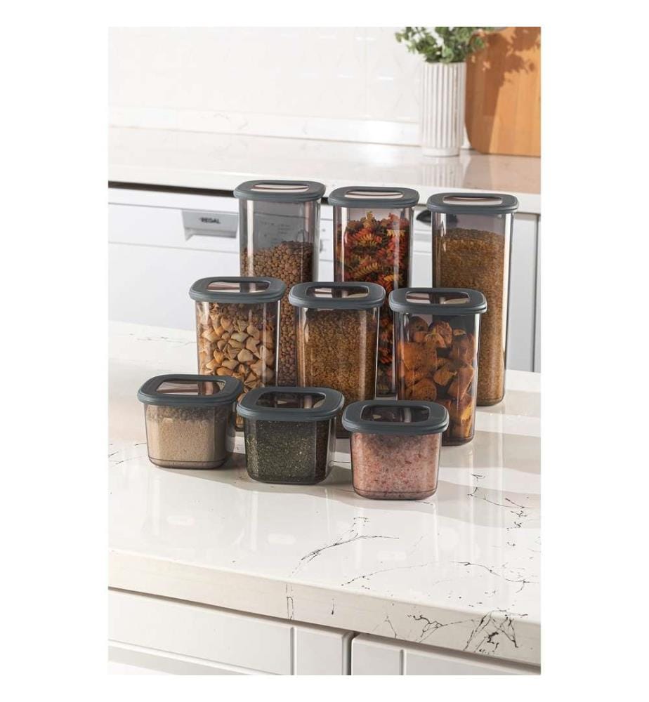 Boîte de rangement, 9 pièces, anthracite, 100% plastique