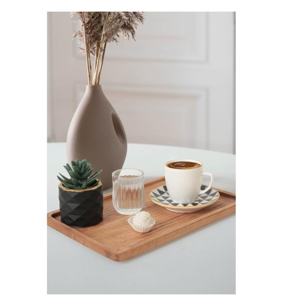 Service de tasses à café, 12 pièces, noir, blanc, 100% Ceramic