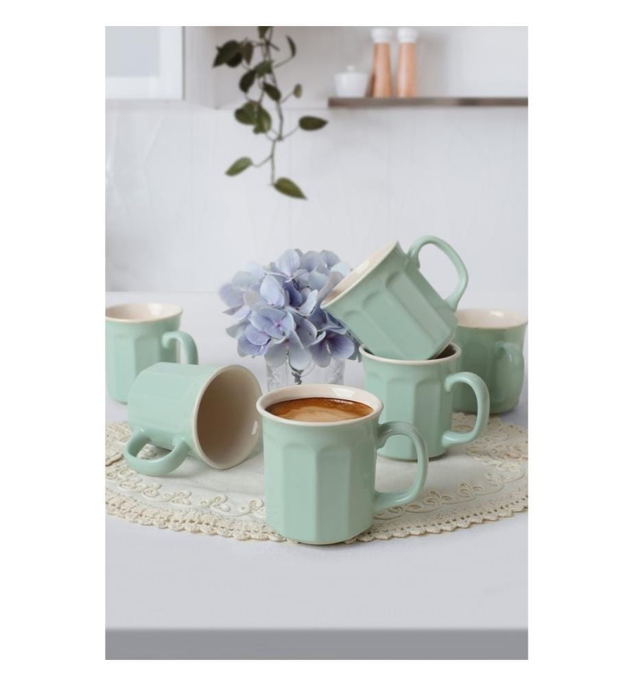 Set de mugs, 6 pièces, vert, crème, 100% Ceramic, antibactérien