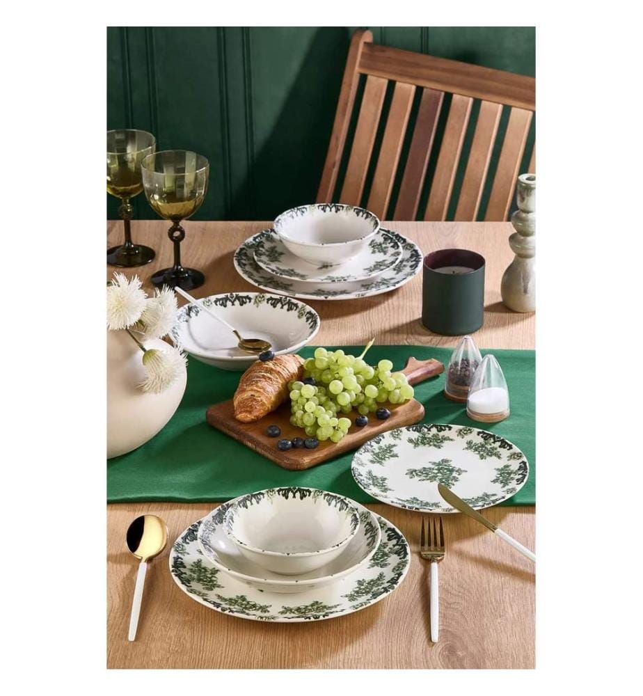 Service de table, 24 pièces, kaki menthe, 100 % PORCELAINE