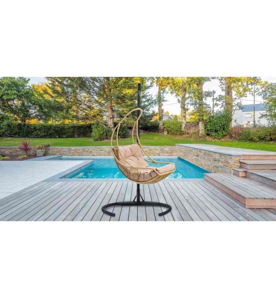 Chaise balançoire simple de jardin, beige, noire, structure métallique, tissu polyester