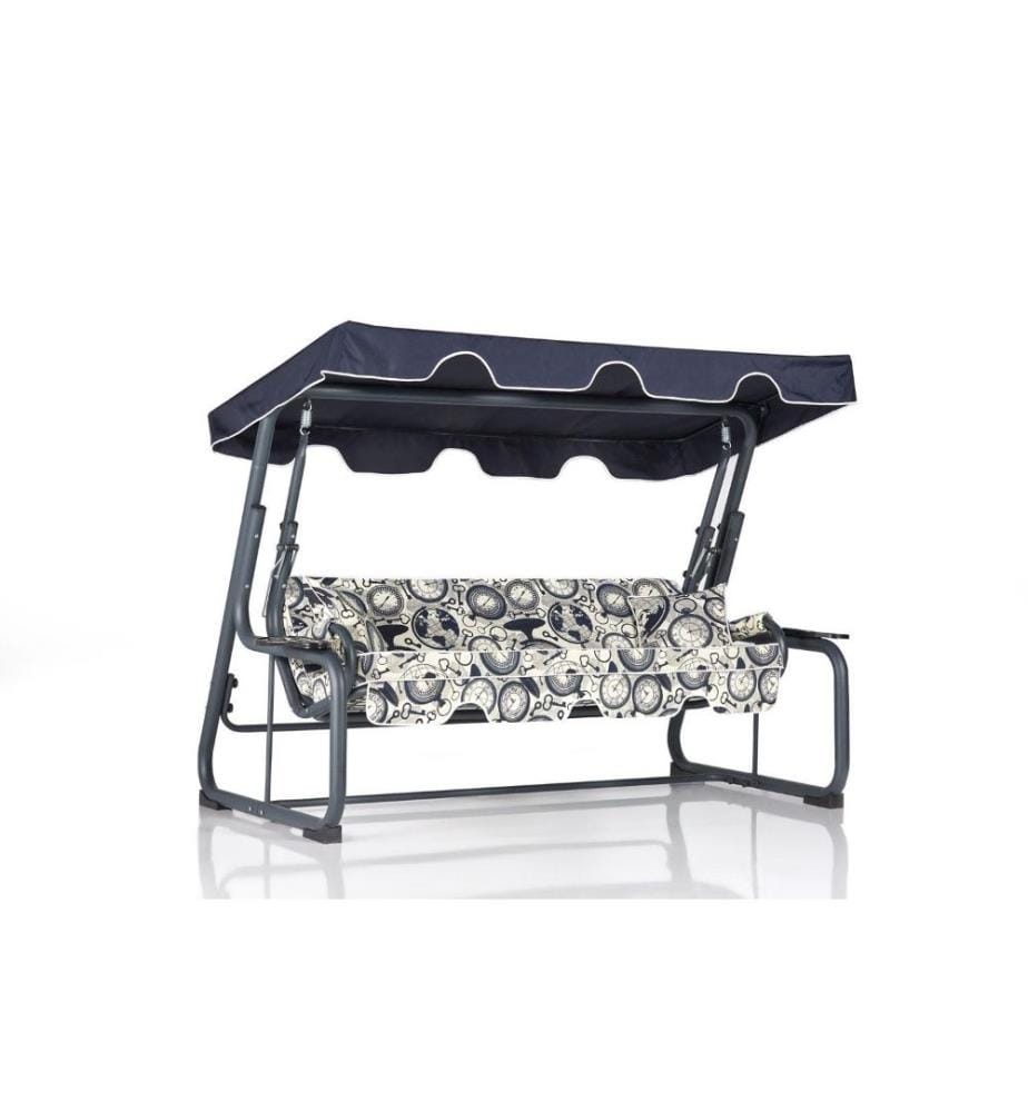 Chaise balançoire triple de jardin, multicolore, structure en métal, tissu polyester