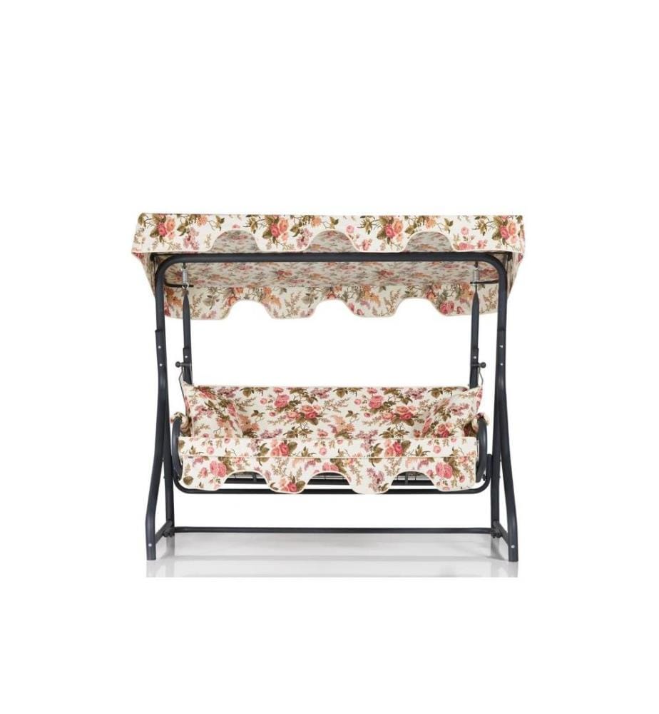 Chaise balançoire triple de jardin, multicolore, structure en aluminium, tissu polyester