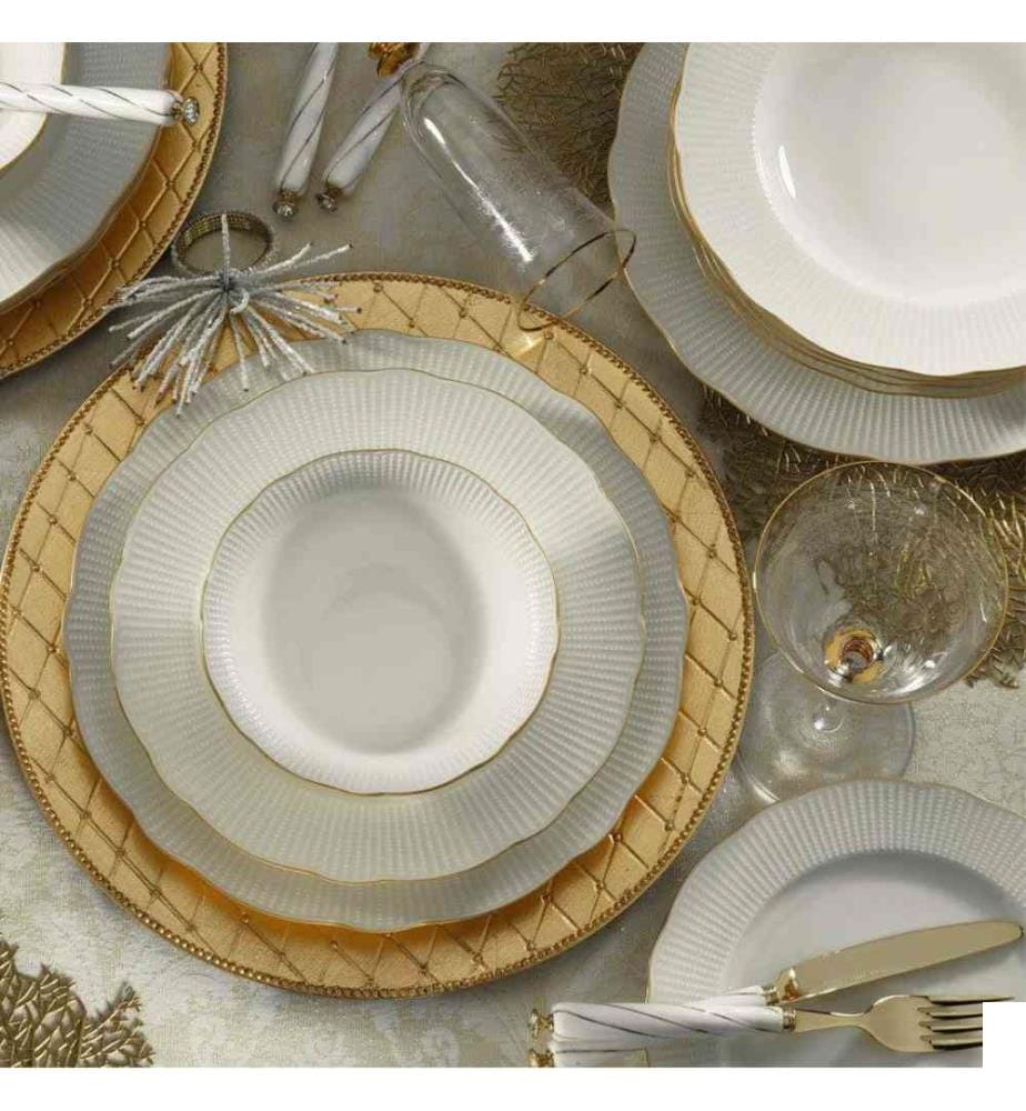 Service de table, 18 pièces, blanc, or, porcelaine