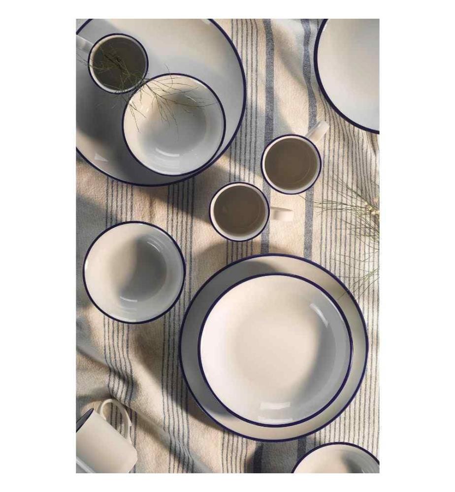 Service de table, 16 pièces, blanc, bleu foncé, porcelaine