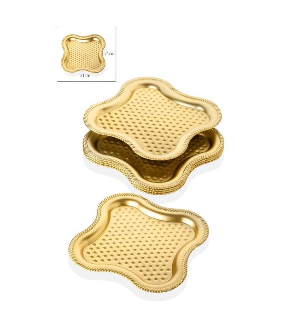 Plateau de service, 6 pièces, or, plastique