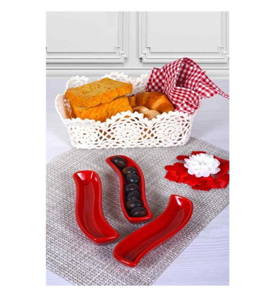 Set d'assiettes, 3 pièces, rouge, céramique