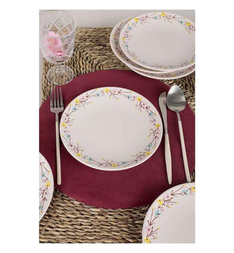 Set d'assiettes à dessert, 6 pièces, blanc, brun, jaune, rose, turquoise, céramique