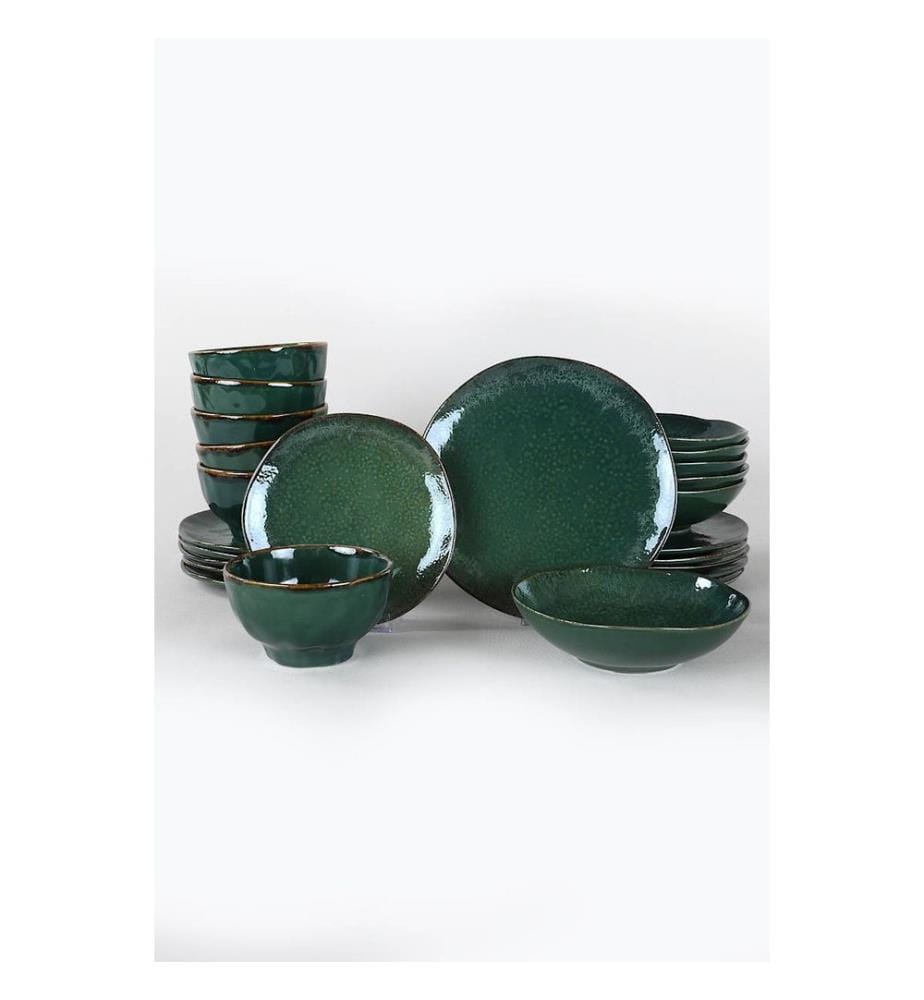 Service de table en céramique, 24 pièces, vert foncé, 100% céramique, antibactérien
