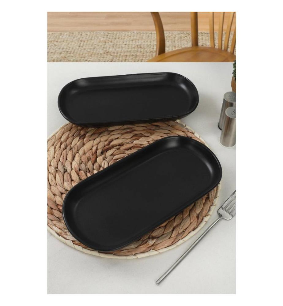 Plateau, 2 pièces, noir mat, céramique, n'absorbe pas l'eau
