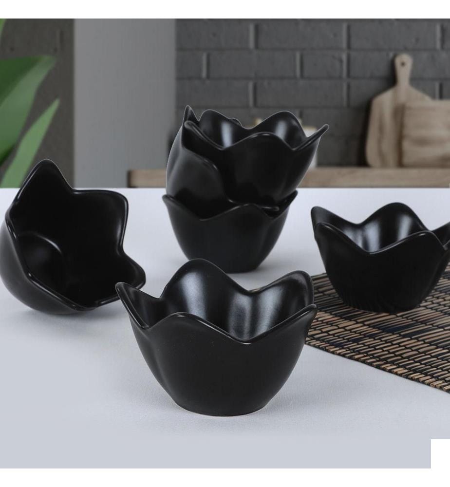 Set de bols, 6 pièces, noir mat, céramique, n'absorbe pas l'eau