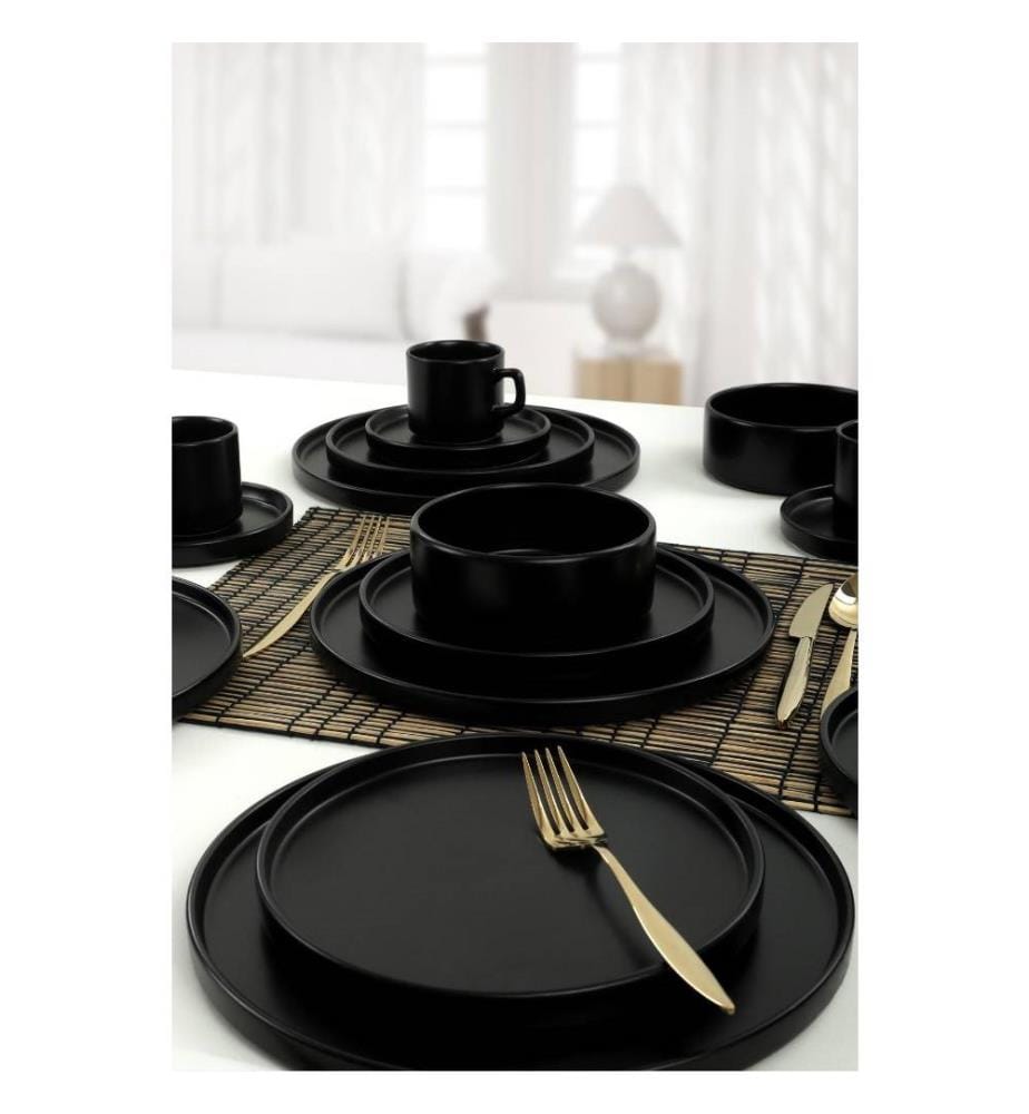 Service de table, 20 pièces, noir mat, grès céramique, n'absorbe pas l'eau