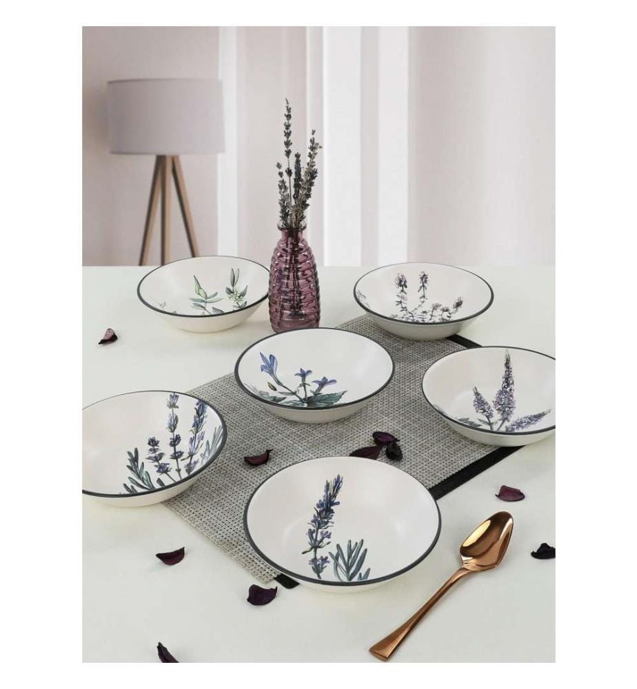 Set d'assiettes, 6 pièces, blanc, vert, violet, noir, grès céramique, n'absorbe pas l'eau