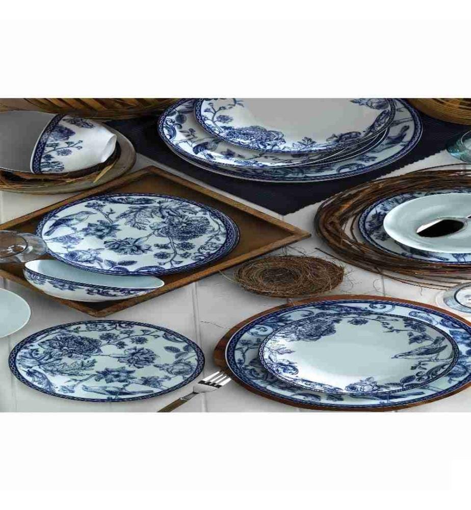 Service de table, 24 pièces, bleu, blanc, porcelaine