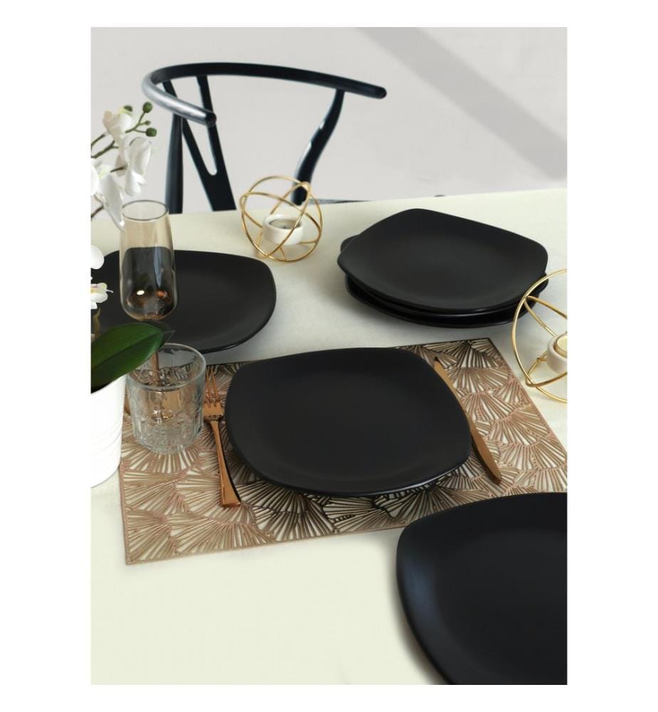 Set d'assiettes de service, 6 pièces, noir, 100% céramique, antibactérien