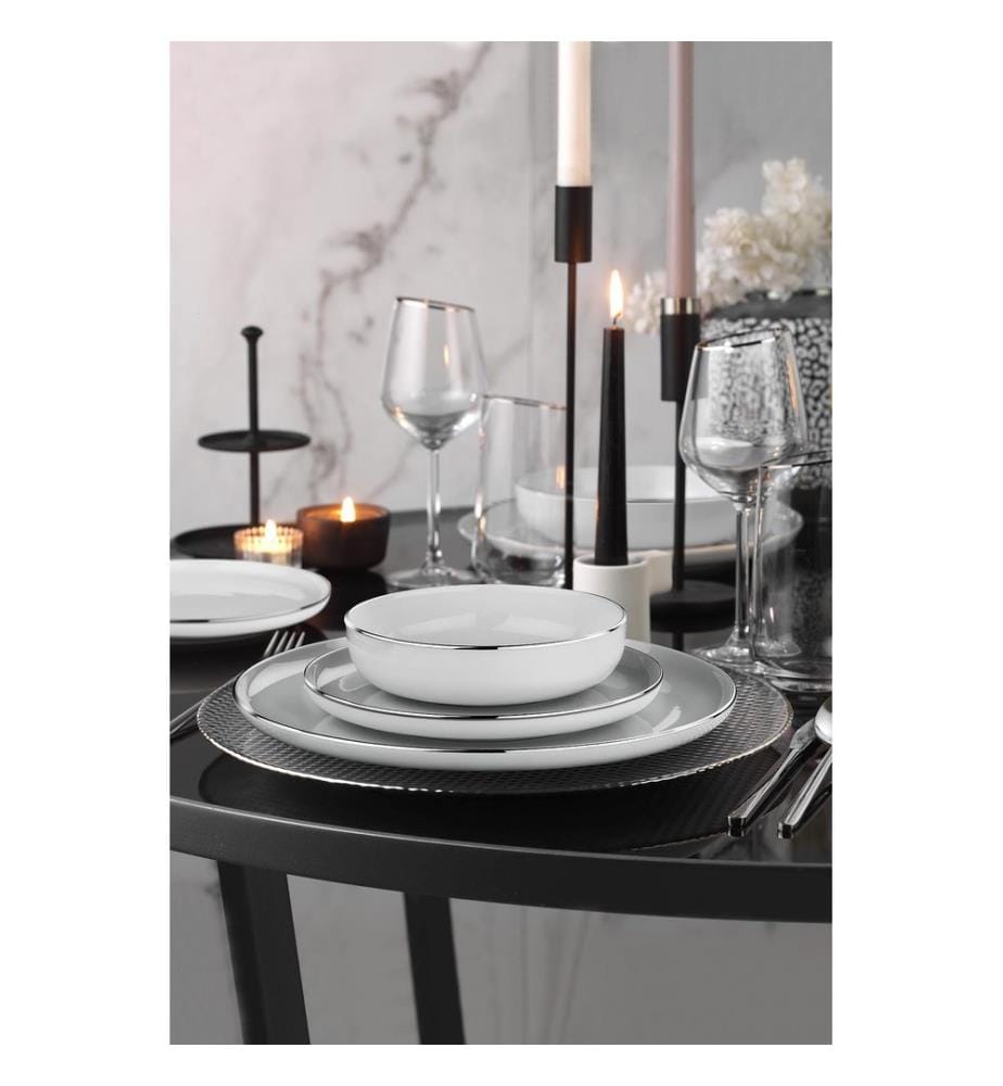 Service de table, 24 pièces, blanc, argent, 100% porcelaine