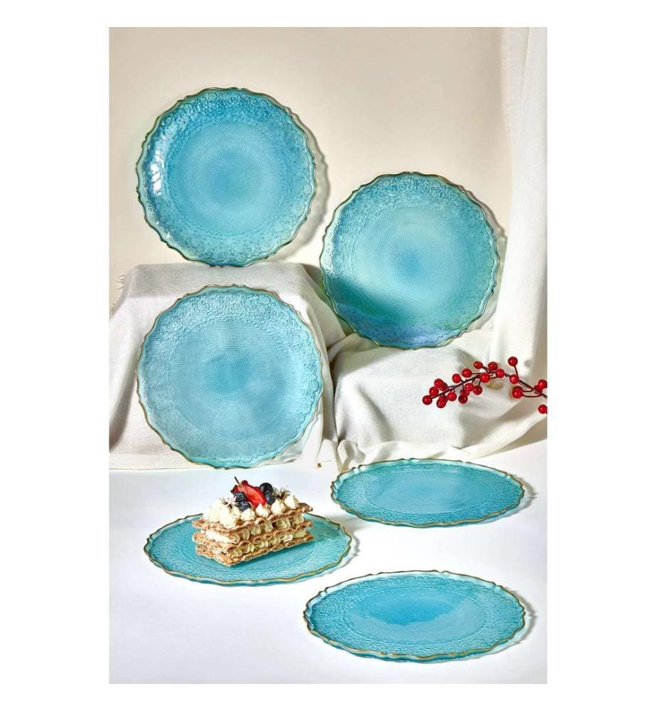 Set d'assiettes à dessert, 6 pièces, Turquoise, 100% VERRE