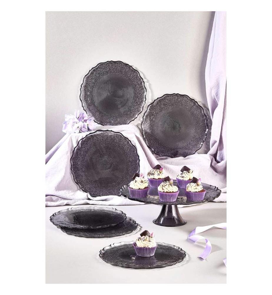 Set d'assiettes à dessert, 7 pièces, noir, 100% VERRE
