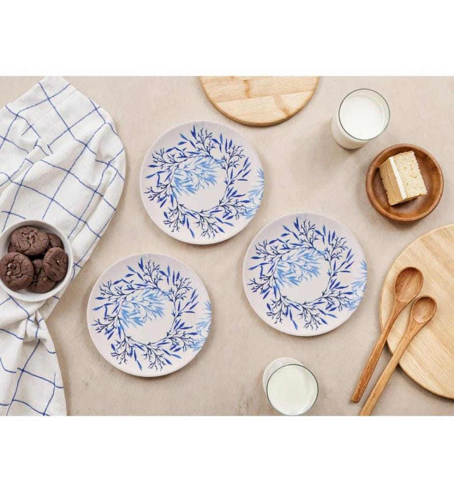 Set d'assiettes à dessert, 6 pièces, bleu, blanc, 100% CERAMIQUE