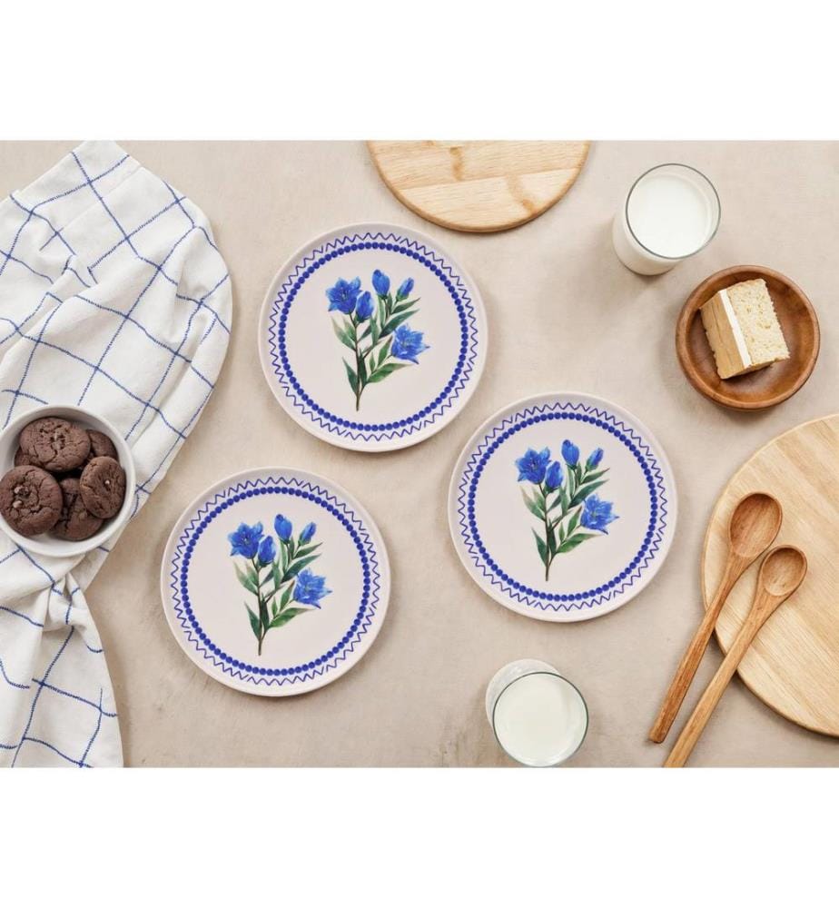 Set d'assiettes à dessert, 6 pièces, bleu, vert, blanc, 100% CERAMIQUE