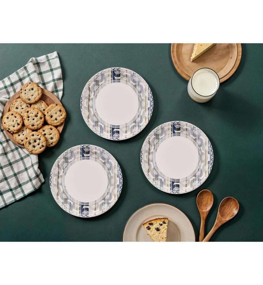 Set d'assiettes à dessert, 6 pièces, gris, blanc, 100% CERAMIC