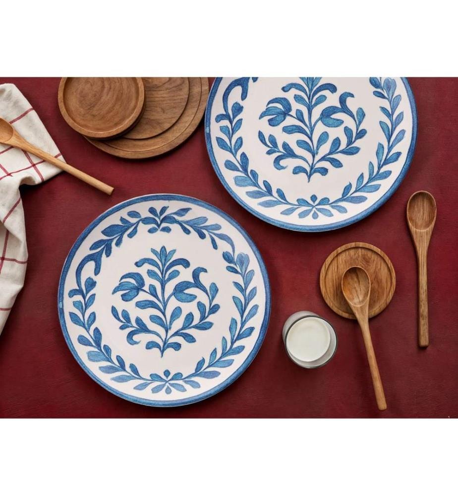 Set d'assiettes de service, 6 pièces, bleu, blanc, 100% CERAMIC