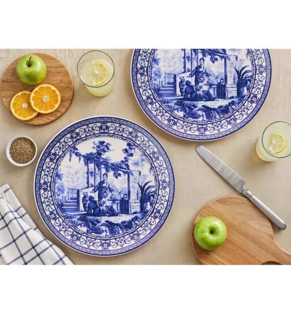 Set d'assiettes de service, 6 pièces, bleu, blanc, 100% CERAMIC