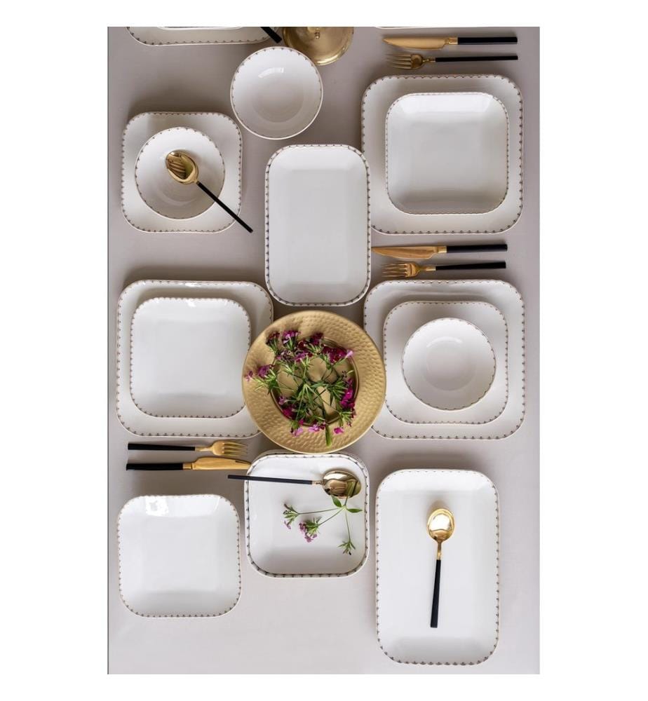 Service de table, 26 pièces, blanc, or, 100% PORCELAINE